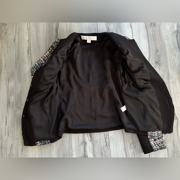 BOSTON PROPER Beaded Boucle Jacket Blazer Black Metallic Sequins Jewels Size 2 - Picture 3 of 9